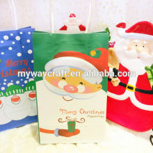 Personalizado coloreado impreso santa claus feliz navidad bolsa de papel sin mango